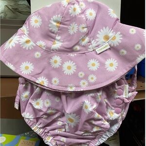 Pink Daisy Sun Hat and Diaper Cover Set